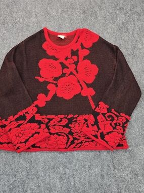 Chacok France Merino Wool Blend Sweater Womens M Black Red Floral Knit France